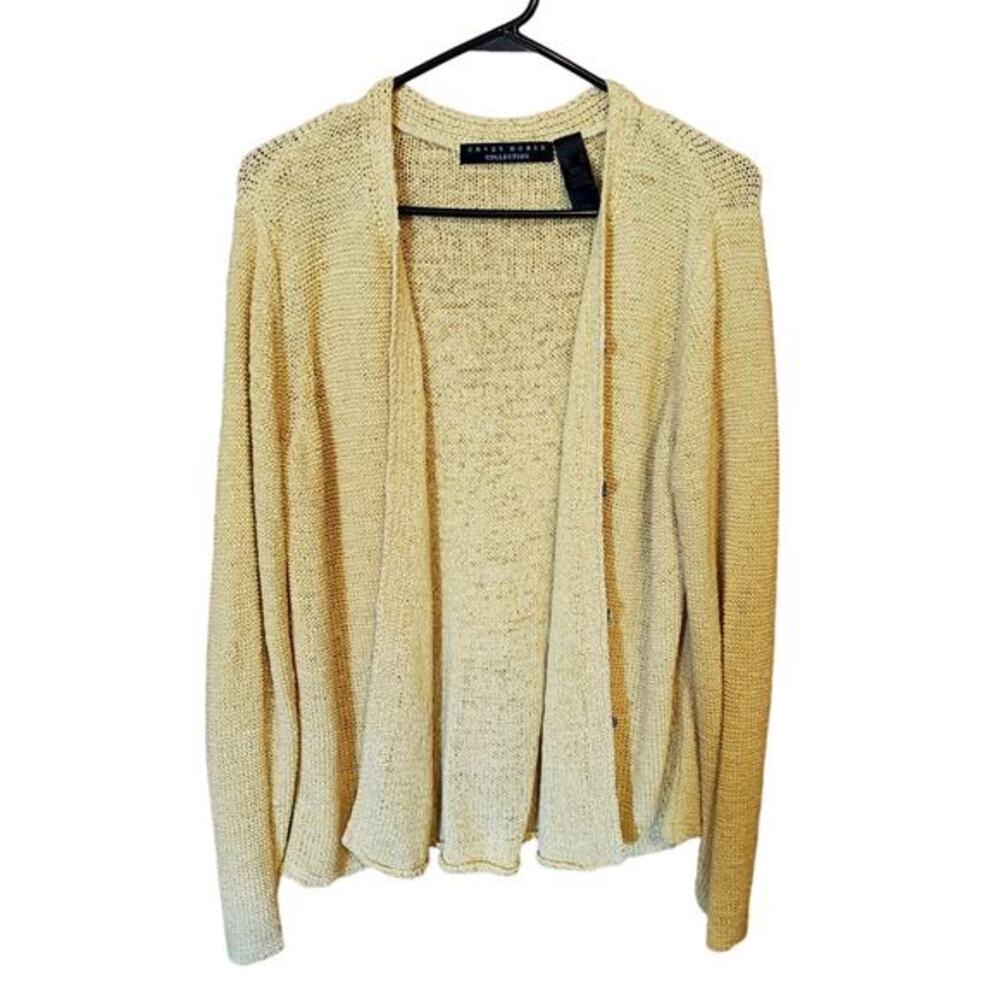 Crazy Horse Womens Size XL Cardigan Button Up Yellow‎ Long Sleeve Knit Spring